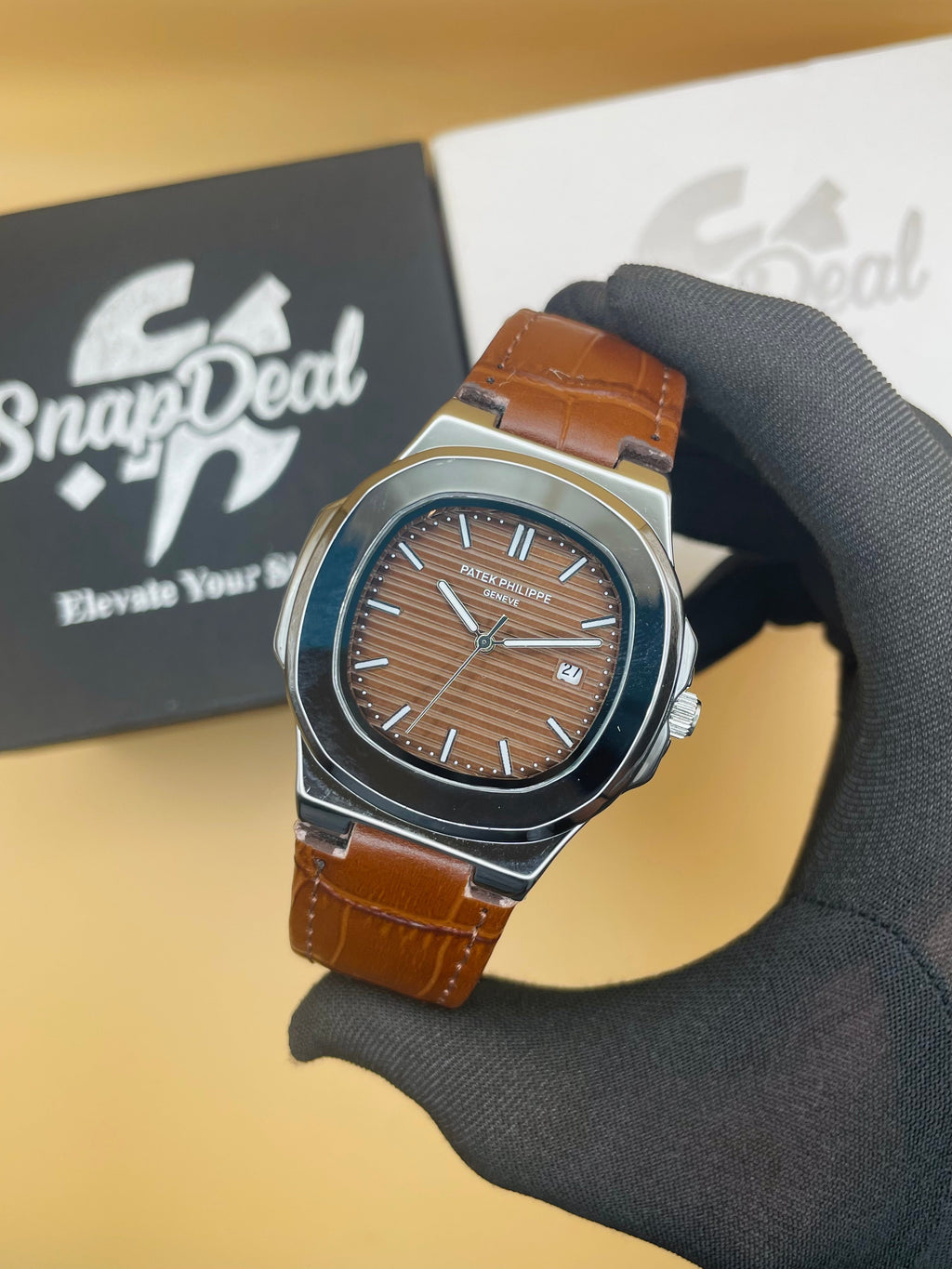PATEK PHILLIPE Brown Leather Strap Master Lock - Dial (Brown-Silver