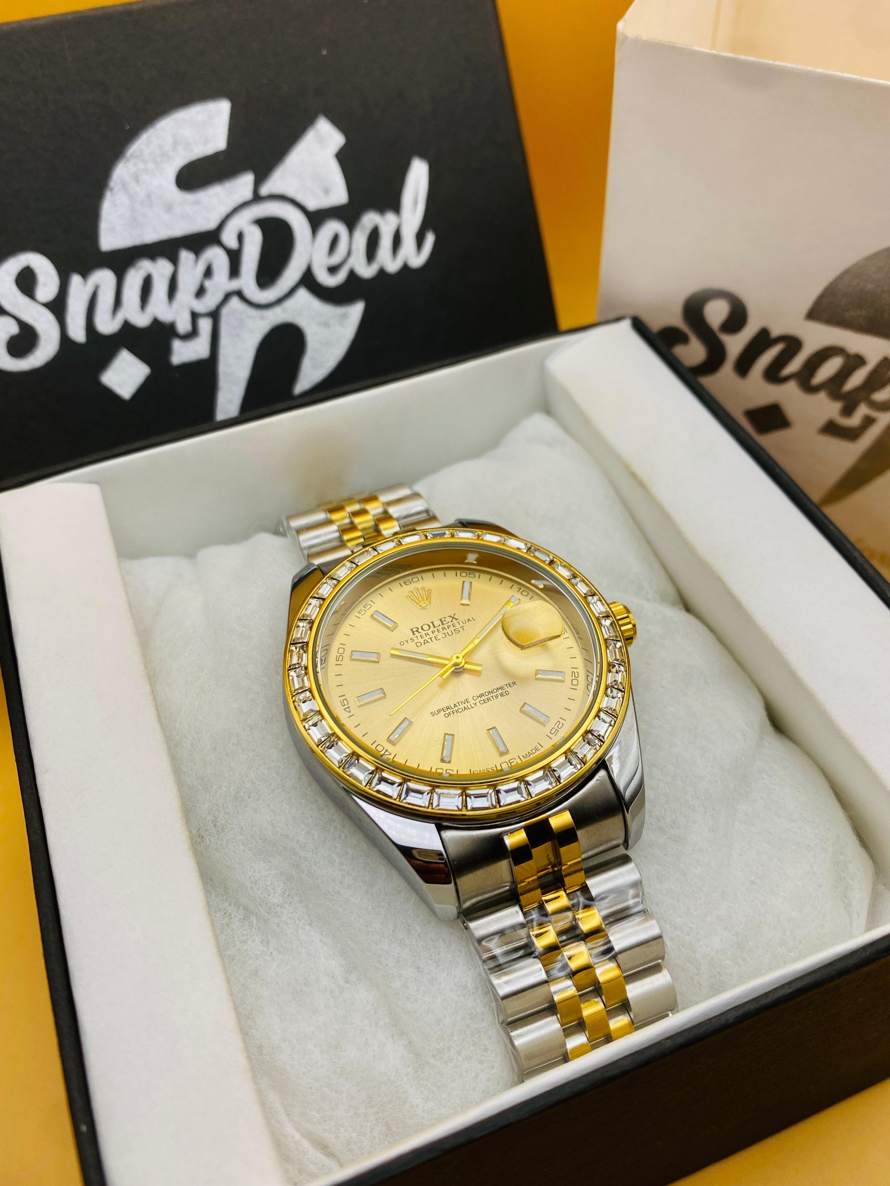 RLX Golden Silver with (Golden Dial) Diamonds Bezel