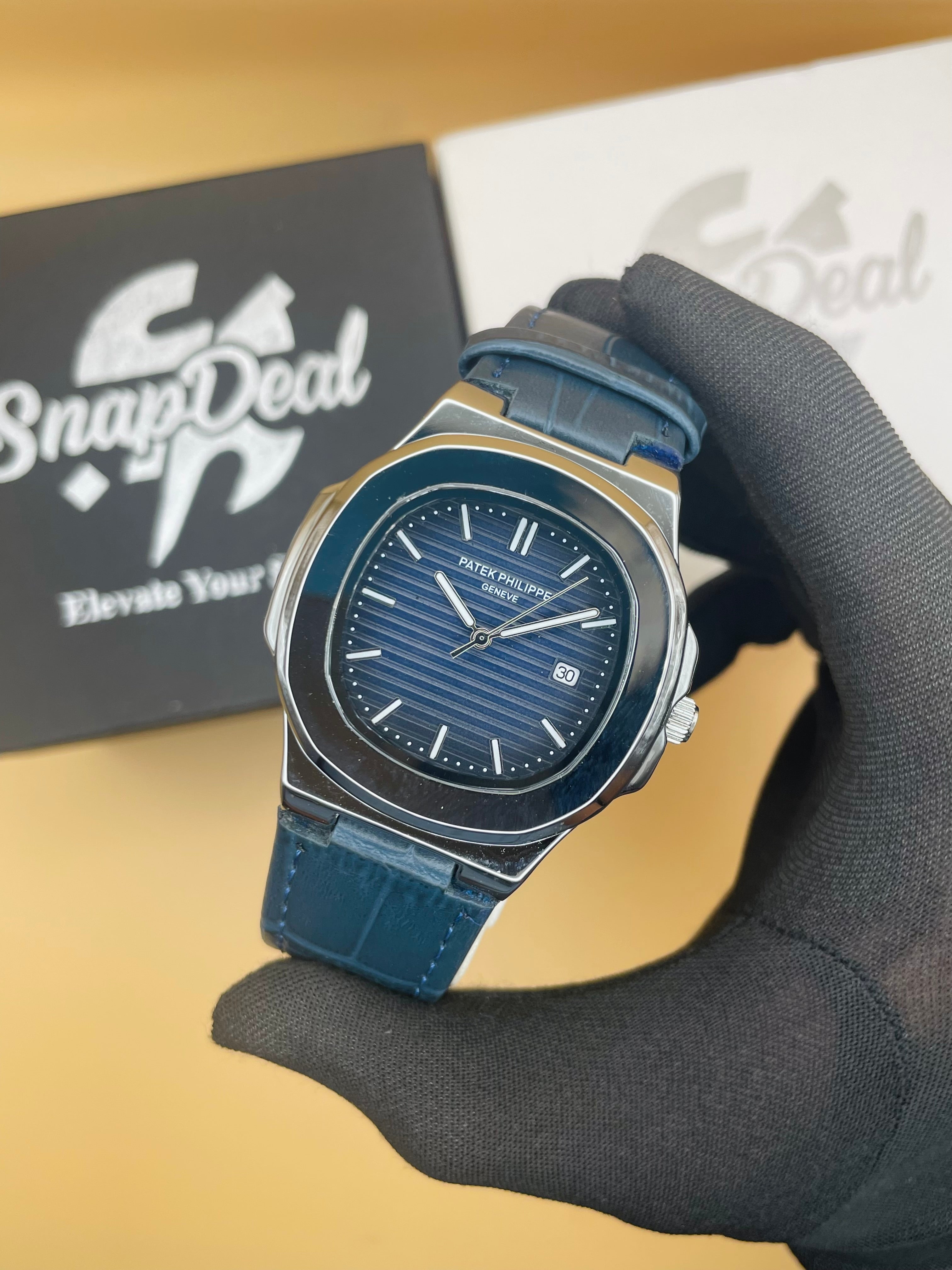 P-P Blue Leather Strap Master Lock - Dial (Blue-Silver)