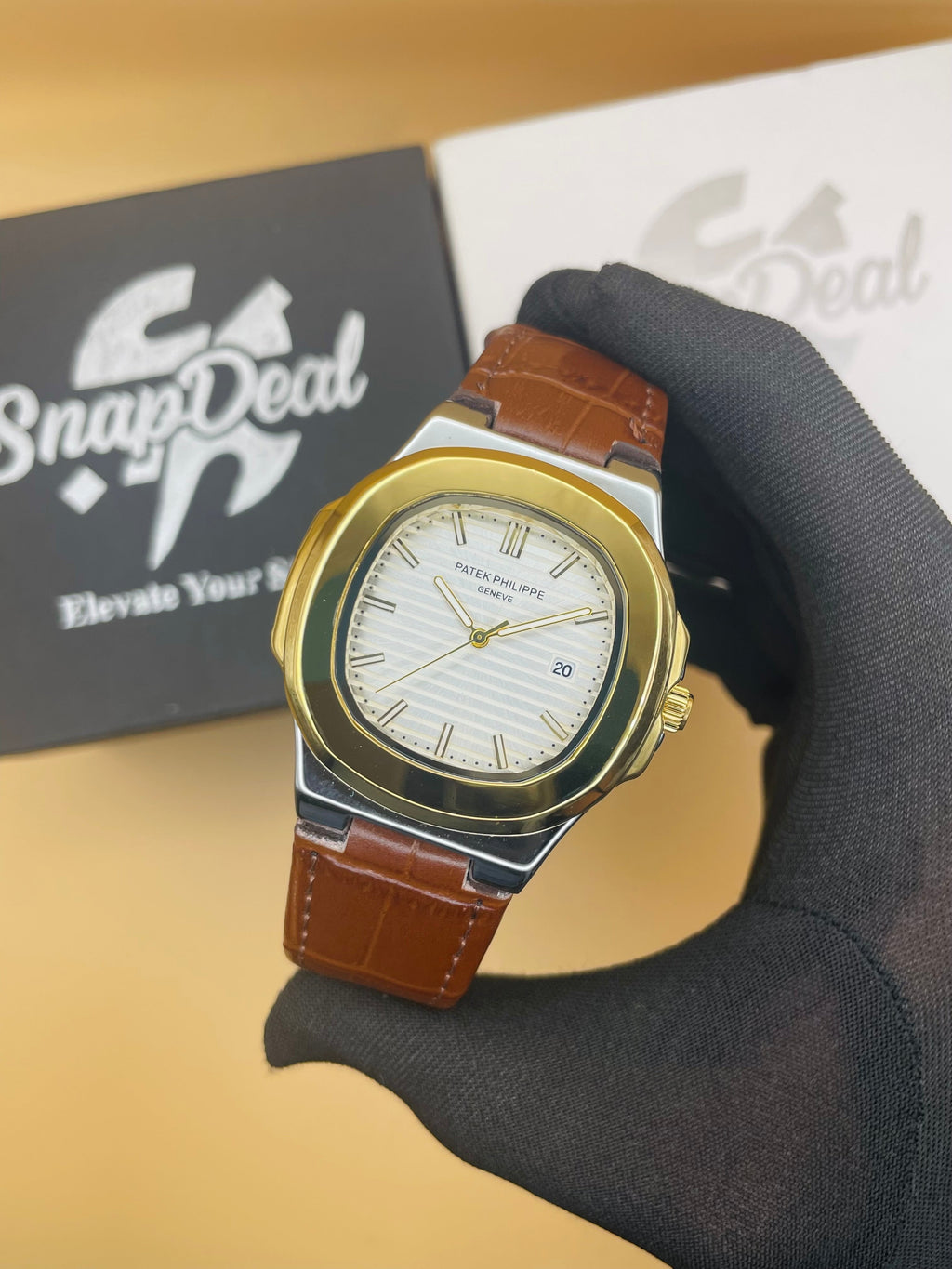 PATEK PHILLIPE Brown Leather Strap Master Lock - Dial (Golden-White)