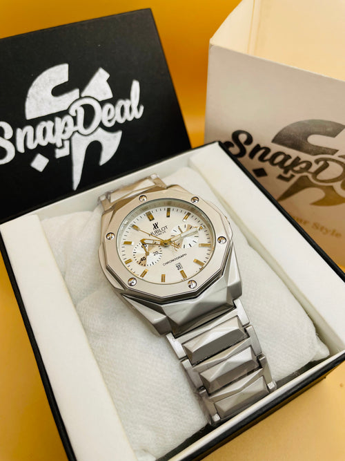 HB Diamond Cut Silver with (White Dial)