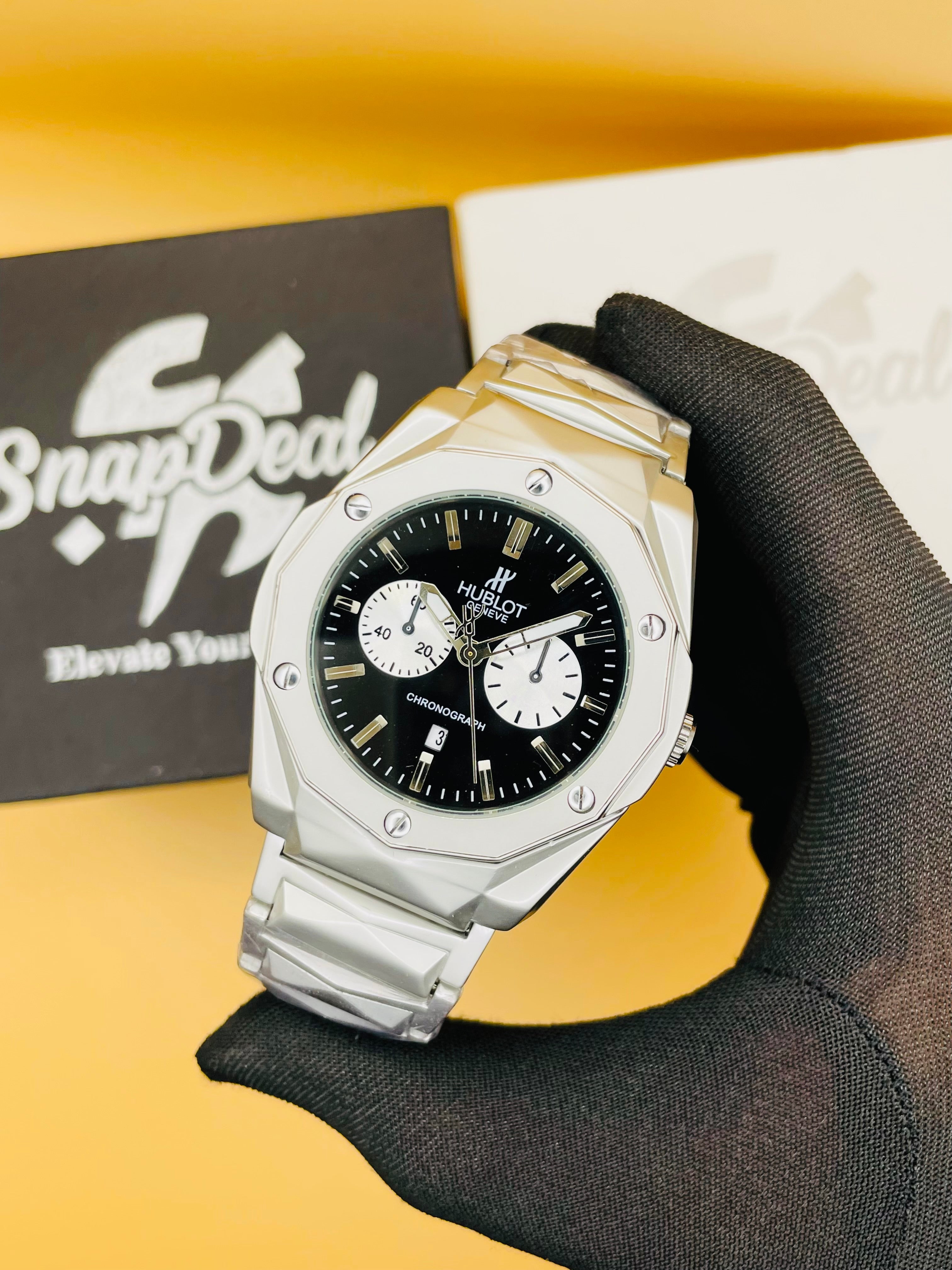 HB Diamond Cut Silver with (Black Dial)