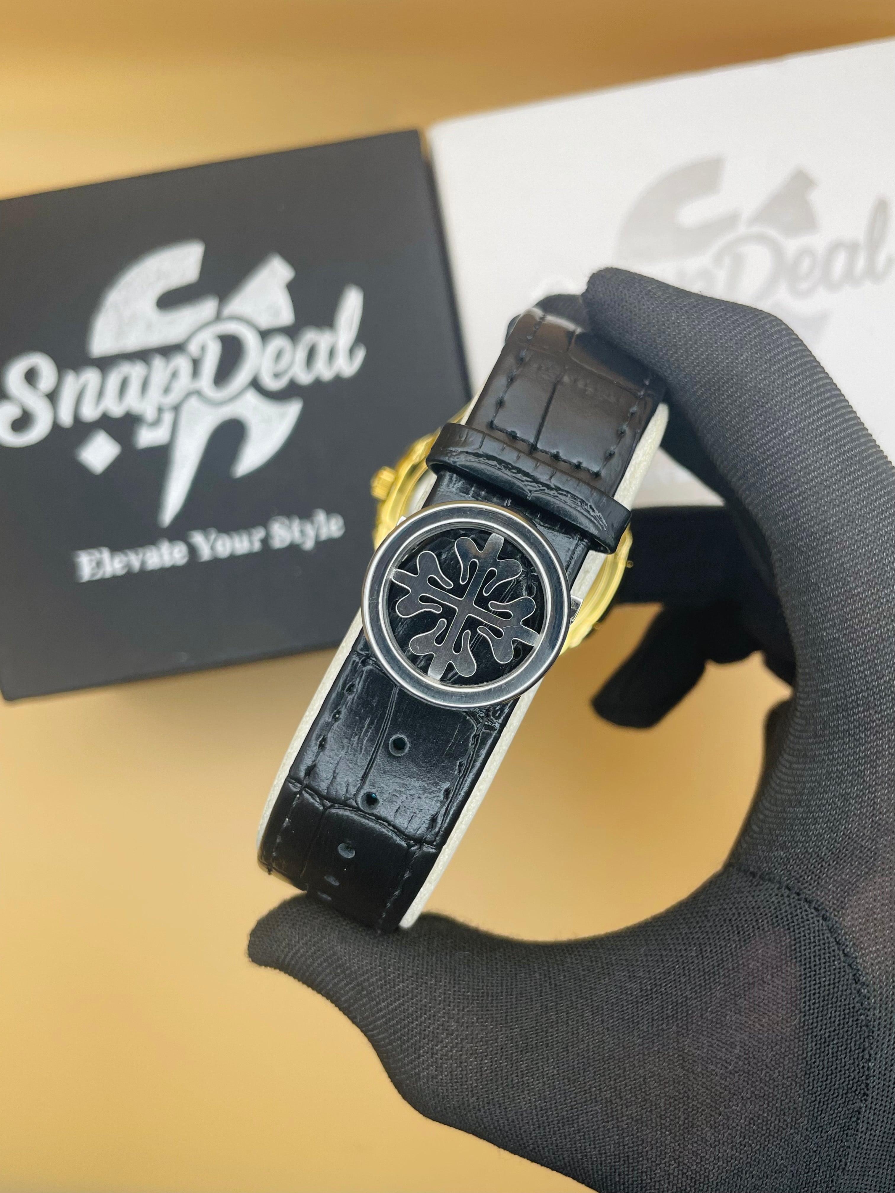 PATEK PHILLIPE Black Leather Strap Master Lock - Dial (Black-Golden)