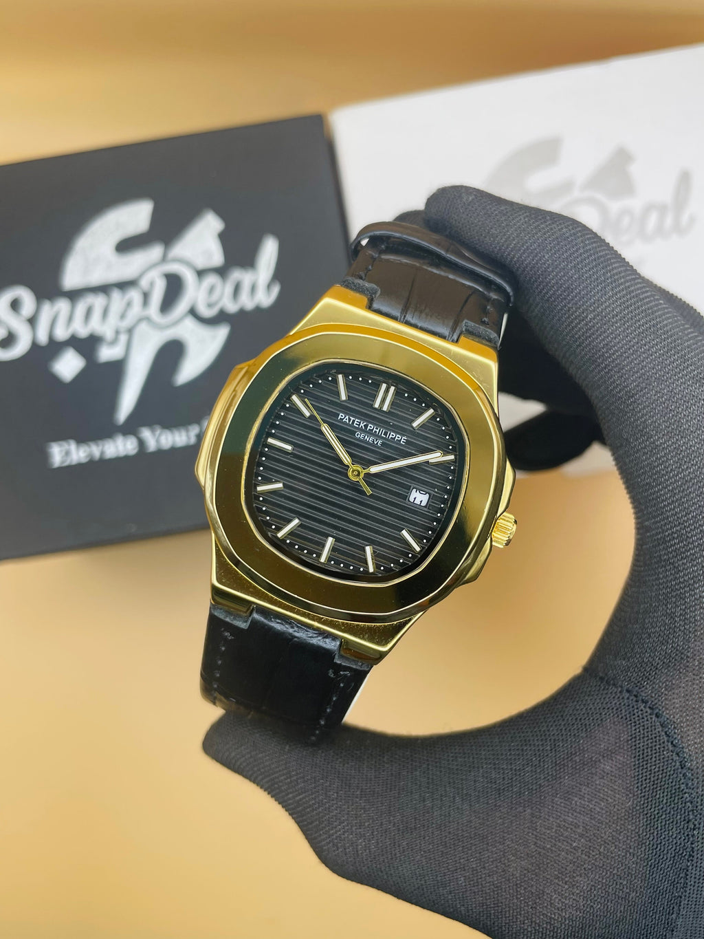PATEK PHILLIPE Black Leather Strap Master Lock - Dial (Black-Golden)