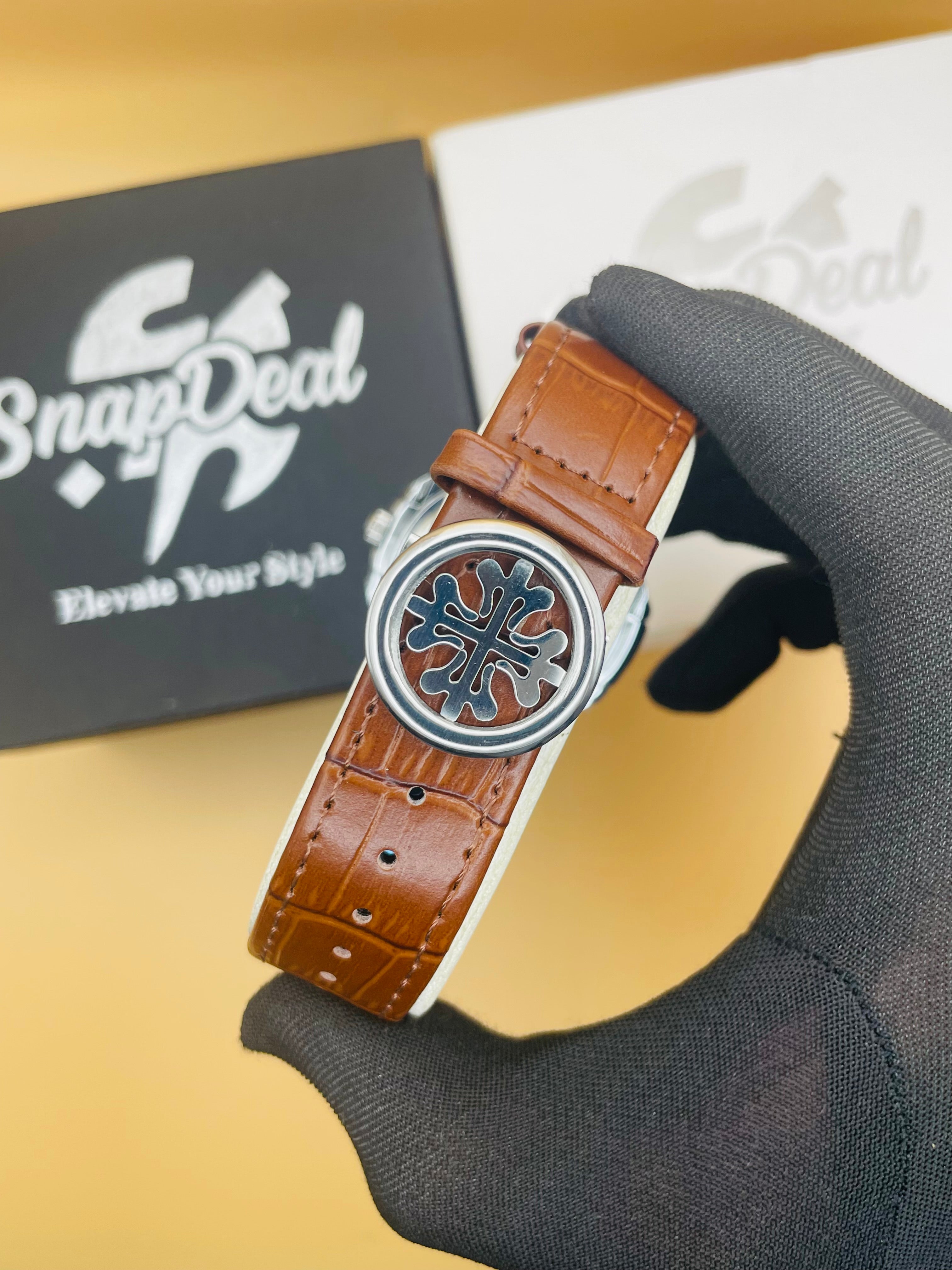 PATEK PHILLIPE Brown Leather Strap Master Lock - Dial (Brown-Silver