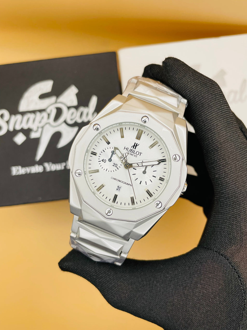HB Diamond Cut Silver with (White Dial)